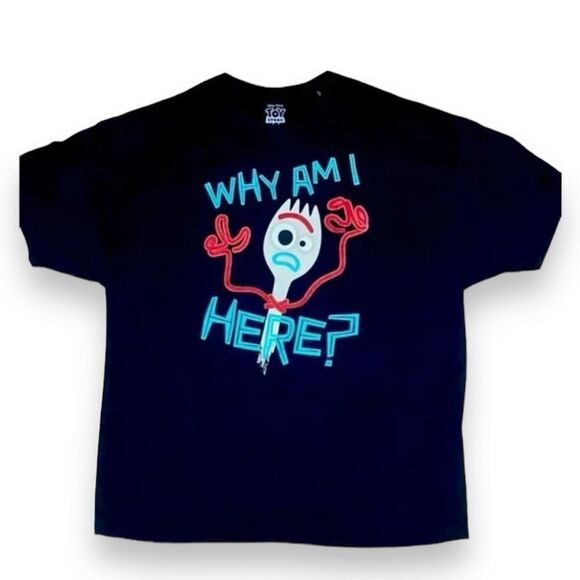 Toy Story 4 Mens 2XL T-Shirt Short Sleeve Forky "why am I here" Woody Buzz Pixar - Picture 1 of 7